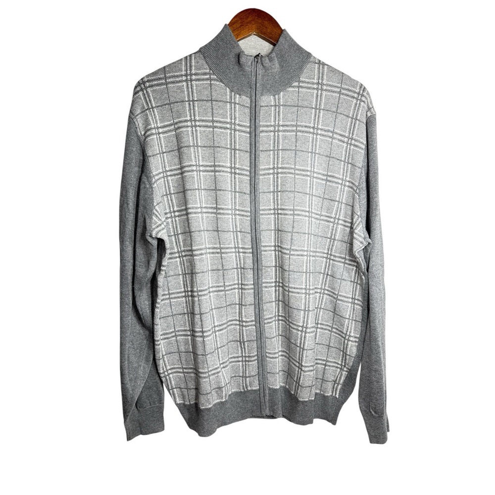 TASSO ELBA MENS SWEATER Size XL GRAY FULL ZIP‎ CARDIGAN
